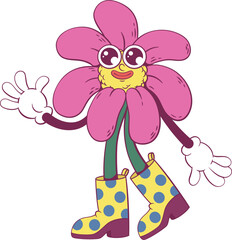 Flower retro groovy mascot character