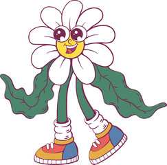 Flower retro groovy mascot character