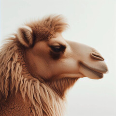 Portrait of a camel on a white background. Close-up.