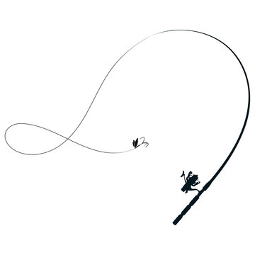 recommend clip art: Fishing rod with bait on a line and reel. Silhouette for fishing and outdoor activities