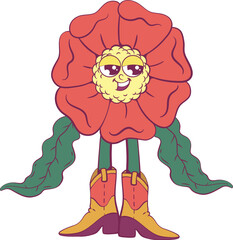 Flower retro groovy mascot character