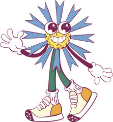 Flower retro groovy mascot character