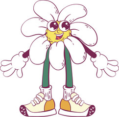 Flower retro groovy mascot character