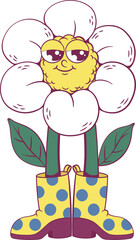 Flower retro groovy mascot character