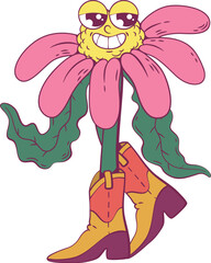 Flower retro groovy mascot character