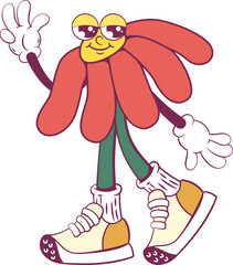 Flower retro groovy mascot character