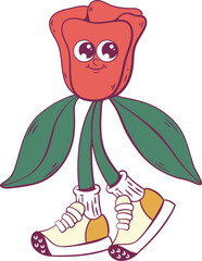 Flower retro groovy mascot character