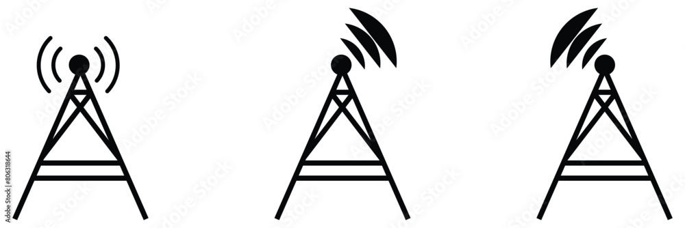 Poster radio tower icon set. internet and mobile connection. linear style. symbol for your website design, 