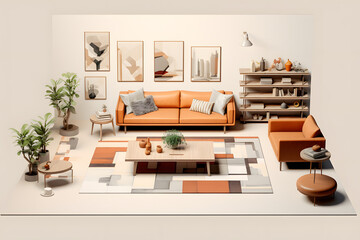 3d illustrated vintage style livingroom couch, vintage style couch illustration, illustrated couch