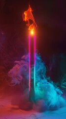 3D candle with neon light and fog.
