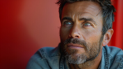 Obraz premium Professional studio photo portrait of a attractive handsome man, beautiful guy with beard, a person, with a pronounced emotional expression, widescreen 16:9