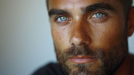 Obraz premium Professional studio photo portrait of a attractive handsome man, beautiful guy with beard, a person, with a pronounced emotional expression, widescreen 16:9