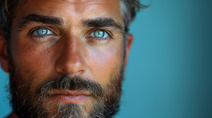 Obraz premium Professional studio photo portrait of a attractive handsome man, beautiful guy with beard, a person, with a pronounced emotional expression, widescreen 16:9