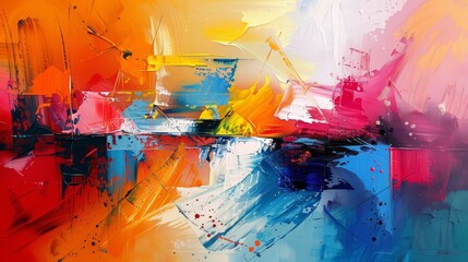 Vibrant abstract painting with explosive colors and dynamic brush strokes. Artistic expression on canvas