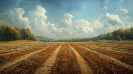 A painting of a field with a cloudy sky - Powered by Adobe