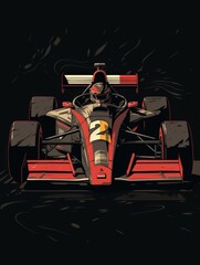 Hand-Drawn Flat Vector of Vintage F1