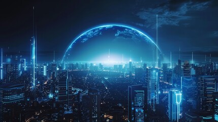 Global technology internet connection of cityscape concept