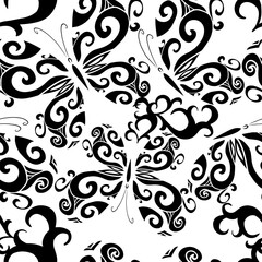 Graphic butterflies seamless pattern. hand drawing. Not AI, Vector illustration