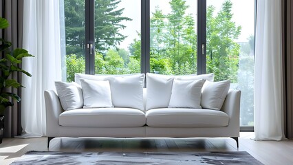Elegant Hollywood Glam Living Room with White Sofa on Wooden Floor. Concept Elegant Decor, Hollywood Glam, White Sofa, Wooden Floor, Living Room