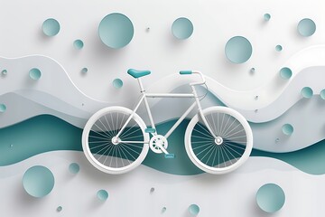 bicycle and bubbles, 3d paper style, concept of clearness of air in nature, transport banner, world bicycle day