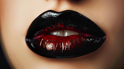 Obraz premium A woman's lips with red and black lipstick.