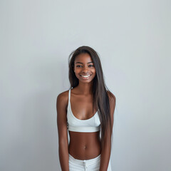 Fototapeta premium A cute woman Smiling wearing white tank