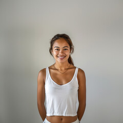 Fototapeta premium A cute woman Smiling wearing white tank