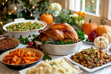 A delicious Thanksgiving dinner with all the traditional sides.