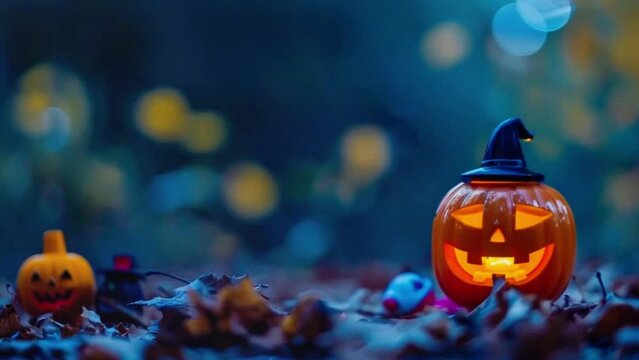 Haunted Subway Tunnel, Toy at Night, Halloween Background pumpkin scary animation looping 4k High-Quality video