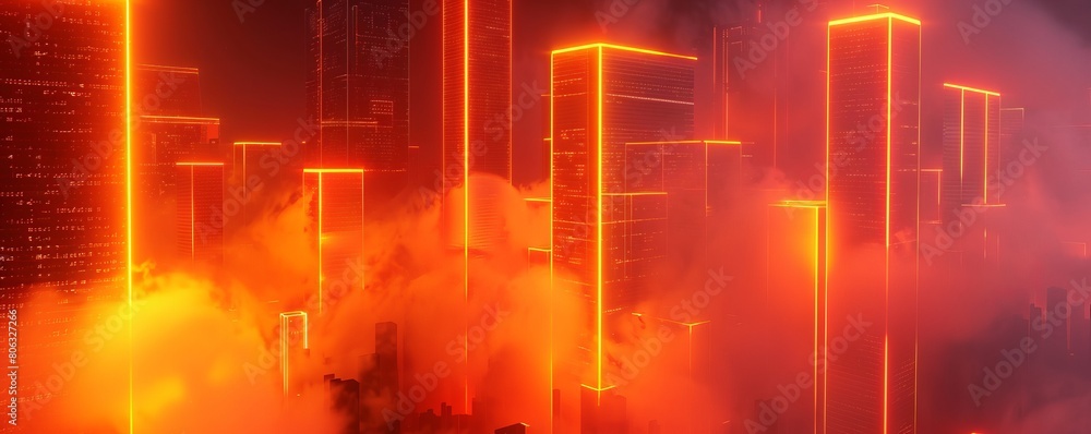 Canvas Prints 3d neon orange background in fog.