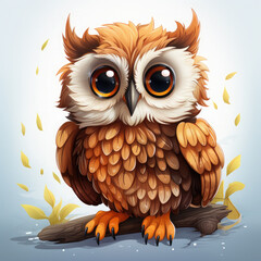 Obraz premium Watercolor Willow owl, clipart Illustration, Generative Ai
