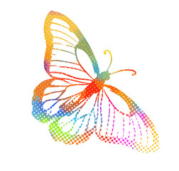 Rainbow butterfly of dots. hand drawing. Not AI. Vector illustration