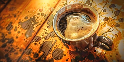 a cup of coffee, a poster background image of a coffee cup, coffee beans