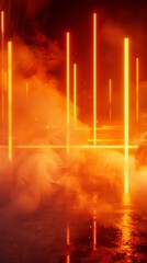 3d neon orange background in fog.