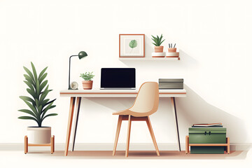 interior design basic work desk, desk for making homeoffice, illustrated interior design  home dessk