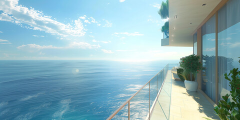 the view from the balcony of a 25 storey Penthouse looking out towards the ocean on a sunny Day