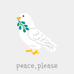 Vector illustration cute doodle dove with olive branch for digital stamp,greeting card,sticker,icon,design