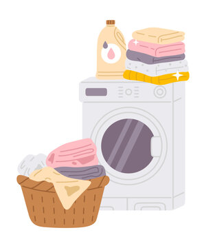 laundry machine with basket and clean towels clip art preview