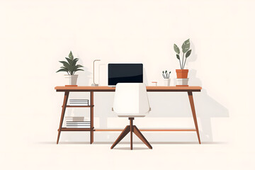 interior design basic work desk, desk for making homeoffice, illustrated interior design  home dessk