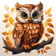 Watercolor Willow owl, clipart Illustration, Generative Ai