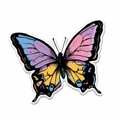 Butterfly, bright sticker on a white background