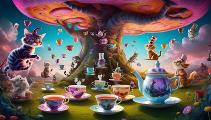 Whimsical Psychedelic Scene With Floating Tea Cup Upscaled 2