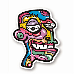 Abstract face, bright sticker on a white background