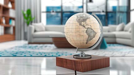 Elegant spinning globe model on a dark wood base, ideal for sophisticated study or library decor