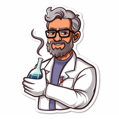Scientist chemist, bright sticker on a white background
