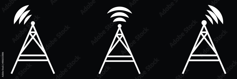 Poster radio tower icon set. internet and mobile connection. linear style. symbol for your website design, 