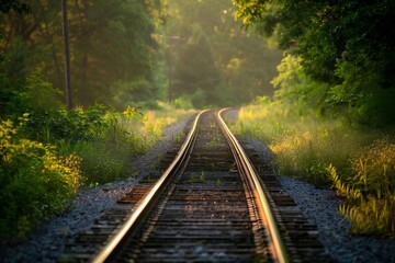 Obraz premium Twilight Journey: Serene Railway Track in the Evening Light