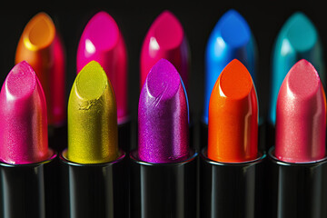 Pop art lipstick multicolored shot black isolated background
