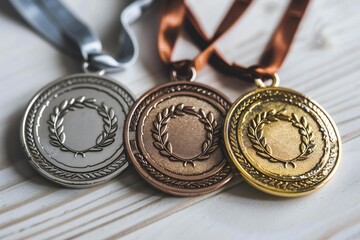 Podium of Success: Gold, Silver, and Bronze Medals on White Background