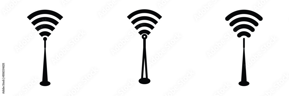 Poster radio tower icon set. internet and mobile connection. linear style. symbol for your website design, 